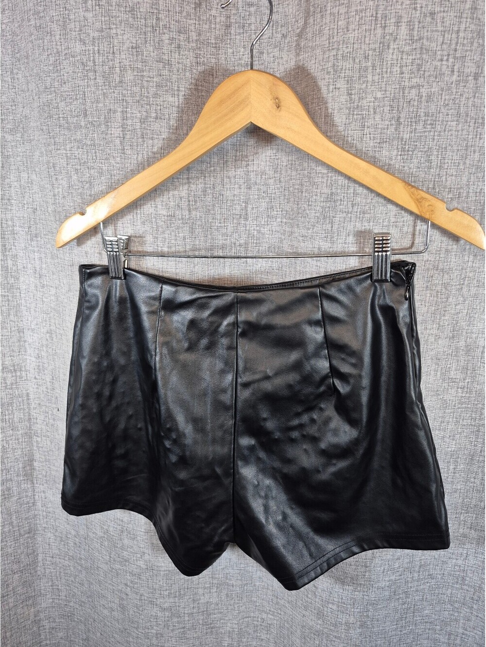 SHEIN XL Black Faux Leather Studded High Rise Shorts Side Zip Punk Biker - Picture 2 of 4